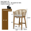 PURPLE LEAF Counter Stools, Bar Stools Set of 2 Rattan Bar Stools Wicker Bar Chairs Woven Aluminum Barstools with Back and Cushions
