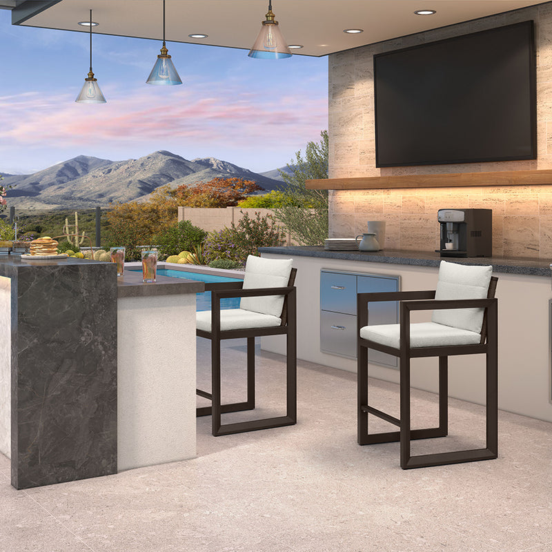 PURPLE LEAF Caesar Outdoor Bar Stools Set of 2 Modern Aluminum Barstools with Stainless Removable Cushion Patio Bar Stool for Kitchen Outside Island Backyard