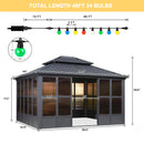 PURPLE LEAF Sunroom Hardtop Gazebo Solarium Grey Galvanized Steel Double Roof  All-Weather Aluminum Outdoor Screen House with String Lights