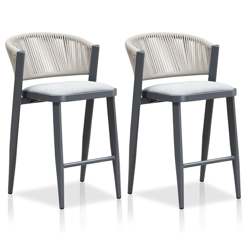 PURPLE LEAF modern bar stools set of 2, grey frame with woven back and gray seat.