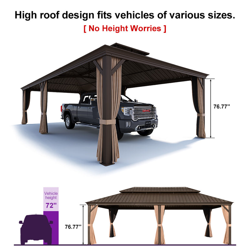 PURPLE LEAF Outdoor Metal Carport Gazebo Bronze Steel Roof Aluminum Frame Shelter for Parking
