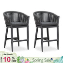 PURPLE LEAF Counter Stools, Bar Stools Set of 2 Rattan Bar Stools Wicker Bar Chairs Woven Aluminum Barstools with Back and Cushions