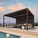 PURPLE LEAF Athena Louvered Pergola Bronze Outdoor Aluminum Pergola with Shutter Wall Adjustable Gazebo Rainproof for Patio Deck Garden
