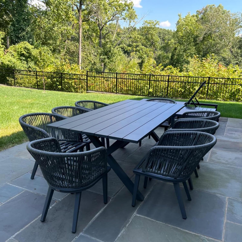 PURPLE LEAF Patio Dining Sets with Aluminum Frame Table & Handwoven Wicker Chairs Grey