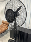 Black PURPLE LEAF outdoor misting fan with wire cage and water tube