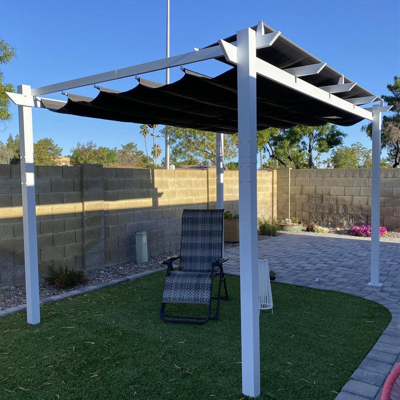 PURPLE LEAF Outdoor Retractable Pergola with Double Sun Shade Canopy White Heavy-Duty Aluminum Pergola Patio Modern Pergola for Garden Deck Backyard