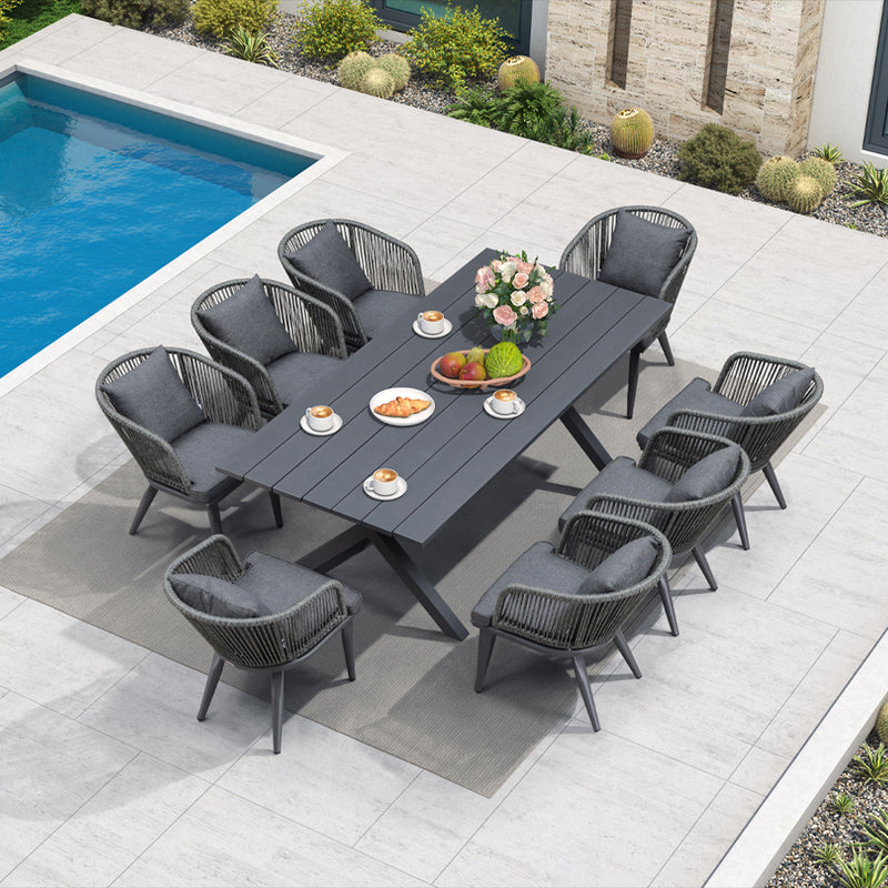 PURPLE LEAF Patio Dining Sets with Aluminum Frame Table & Handwoven Wicker Chairs Grey