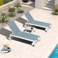 PURPLE LEAF Outdoor Chaise Lounge Chairs Set of 2 White Aluminum Lounge Chair Five-Position Adjustable Chaise with Wheels and Table for Pool Deck Patio