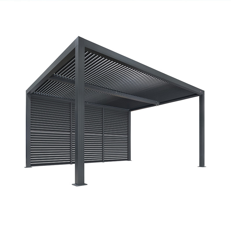 PURPLE LEAF Louvered Pergola Grey Outdoor Aluminum Pergola with Shutter Wall Adjustable Gazebo Rainproof for Patio Deck Garden