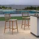 PURPLE LEAF Patio Counter Height Bar Stools Set of 2 Metal Bar Chairs with Back Wicker Woven Stools for Kitchen Island Pool Garden Outdoor Barstools