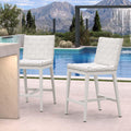 PURPLE LEAF Outdoor Counter Height Stools Set of 2, PU Leather Patio Bar Set with Aluminum Frame, Bar Chairs for Poolside, Garden, Kitchen Island