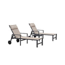 PURPLE LEAF Outdoor Lounge Chair Patio Chaise Pool Lounger Aluminum Frame with Side Table and Wheels for Outside Sunbathing Tanning Recliner Including Pillows