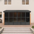 PURPLE LEAF Wall Mounted Sunroom Galvanized Steel Sloped Roof Lean-to Enclosed Aluminum Grey Frame Wood Grain Columns for Outdoor Home Extension
