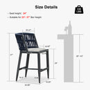PURPLE LEAF Outdoor Bar Stools Set of 2 for Overweight Wicker Rattan Patio Barstools Woven Modern Bar Chairs with Backrest and Cushions for Garden Outside