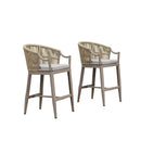 PURPLE LEAF Patio Bar Stools Set of 2 Outdoor Wicker Modern High Bar Chairs Metal Cushioned Barstools with Backs and Ergonomic Armrest for Balcony Garden Indoor Kitchen Island