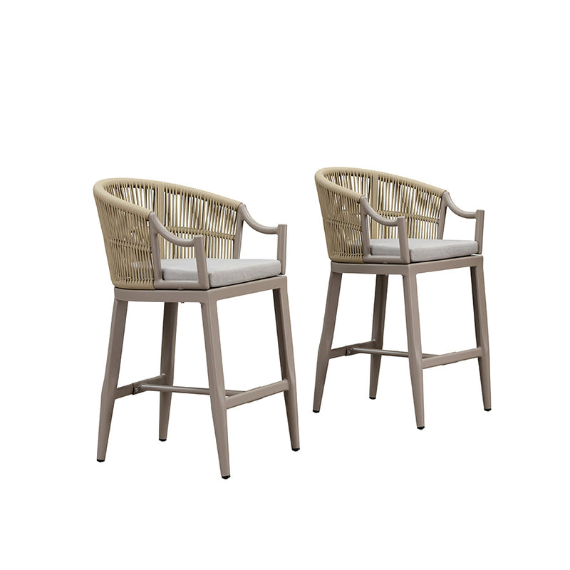 PURPLE LEAF Patio Bar Stools Set of 2 Outdoor Wicker Modern High Bar Chairs Metal Cushioned Barstools with Backs and Ergonomic Armrest for Balcony Garden Indoor Kitchen Island