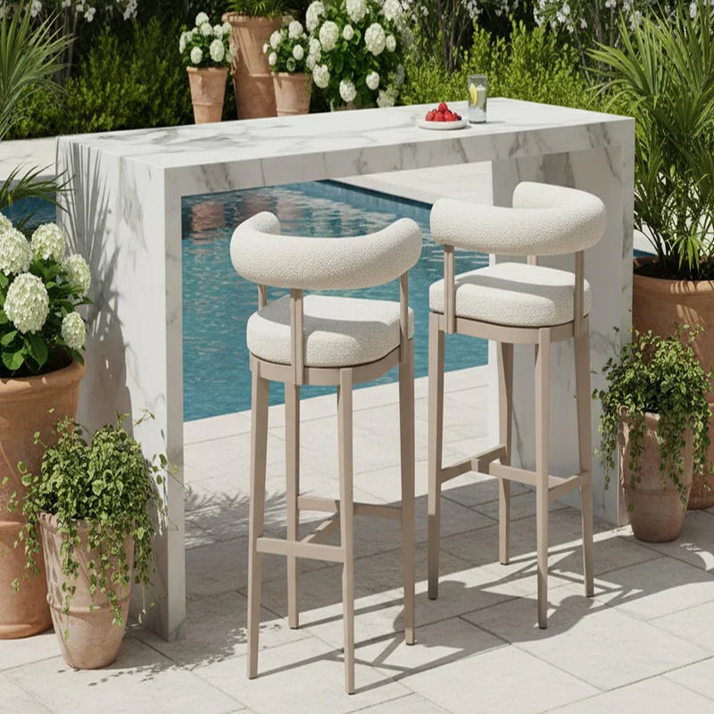 PURPLE LEAF Outdoor Bar Stools Set of 2 Modern Olefin Upholstered Barstools with Back and Armrest Bar Chairs for Garden Kitchen Island
