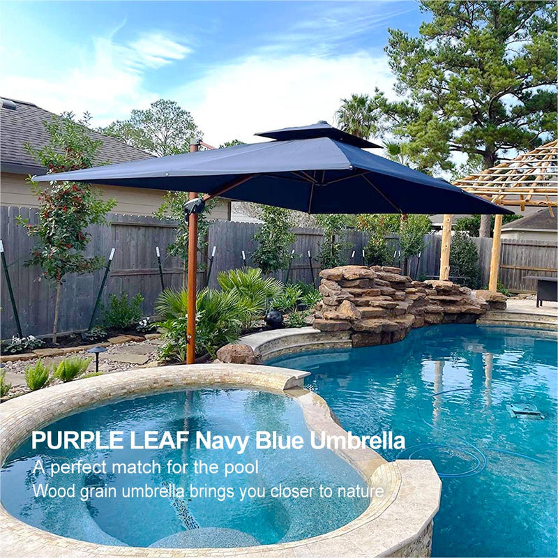 PURPLE LEAF SUNBRELLA Fabric Double Top Square Cantilever Umbrella with Wood Pattern