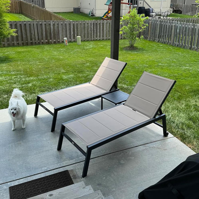 PURPLE LEAF Extra Large 2 Pieces Outdoor Aluminum Chaise Lounge Chair with Wheels