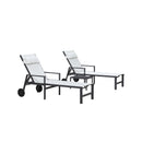 PURPLE LEAF Outdoor Lounge Chair Patio Chaise Pool Lounger Aluminum Frame with Side Table and Wheels for Outside Sunbathing Tanning Recliner Including Pillows