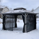PURPLE LEAF Patio Gazebo for Pool Light Grey Hardtop Galvanized Steel Roof with String Lights-clear