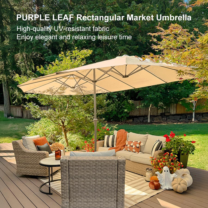 PURPLE LEAF Double-Sided Outdoor Market Table Umbrella with Base for Pool