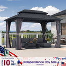 PURPLE LEAF Grey Hardtop Gazebo with Heavy Duty Galvanized Steel Double Roof with Netting and Curtains