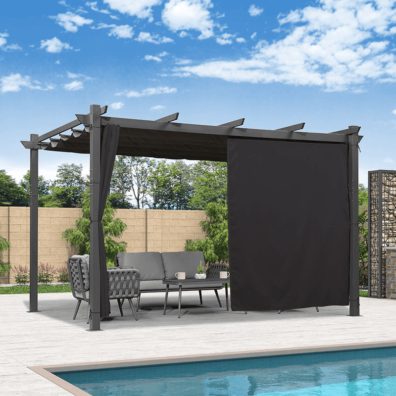 PURPLE LEAF Outdoor Pergola with Retractable Canopy Aluminum Shelter for Beach Porch Garden  Shade Pavilion Pergola  with Curtains