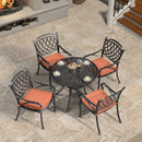PURPLE LEAF Cast Aluminum Patio Dining Armchairs and Round Table | Rhombus and Square Lattice Designs
