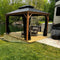 OPEN BOX I PURPLE LEAF Hardtop Gazebo for Patio Wood Grain Galvanized Steel Frame Awning with Netting