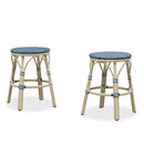 PURPLE LEAF Patio French Round Counter Stool Set of 2 Rattan Backless Stackable Barstools Aluminum Frame Footrest with Woven Wicker for Outdoor Kitchen Yard