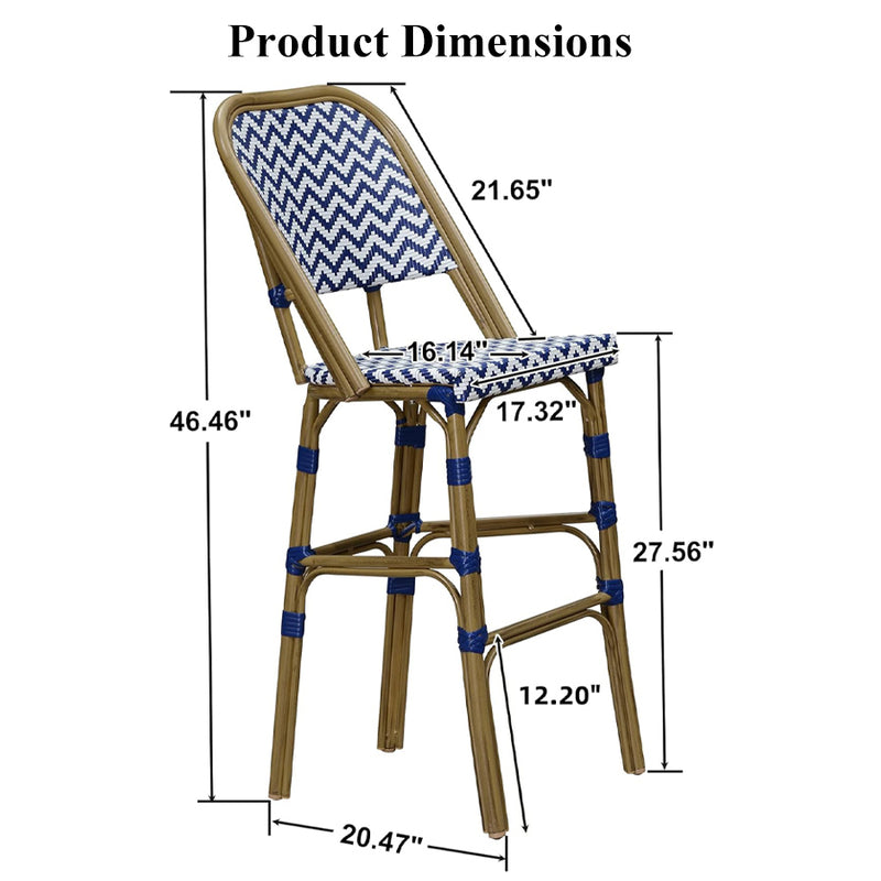 Clearance-PURPLE LEAF French Bar Stool Set of 2 Outdoor Bar Patio Bar Height Stools Kitchen Counter Chair