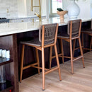 PURPLE LEAF Patio Counter Height Bar Stools Set of 2 Metal Bar Chairs with Back Wicker Woven Stools for Kitchen Island Pool Garden Outdoor Barstools