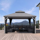 PURPLE LEAF Patio Gazebo for Pool Light Grey Hardtop Galvanized Steel Roof with Upgraded Curtains