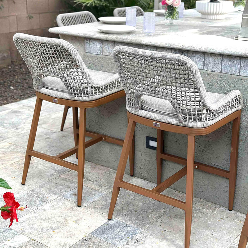PURPLE LEAF Outdoor Bar Stool Set of 2,  Wicker Rattan Bar stools with Back Aluminum Outside Garden Patio Bar Chairs