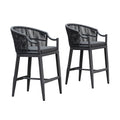 PURPLE LEAF Patio Bar Stools Set of 2 Outdoor Wicker Modern High Bar Chairs Metal Cushioned Barstools with Backs and Ergonomic Armrest for Balcony Garden Indoor Kitchen Island