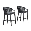 PURPLE LEAF Patio Bar Stools Set of 2 Outdoor Wicker Modern High Bar Chairs Metal Cushioned Barstools with Backs and Ergonomic Armrest for Balcony Garden Indoor Kitchen Island