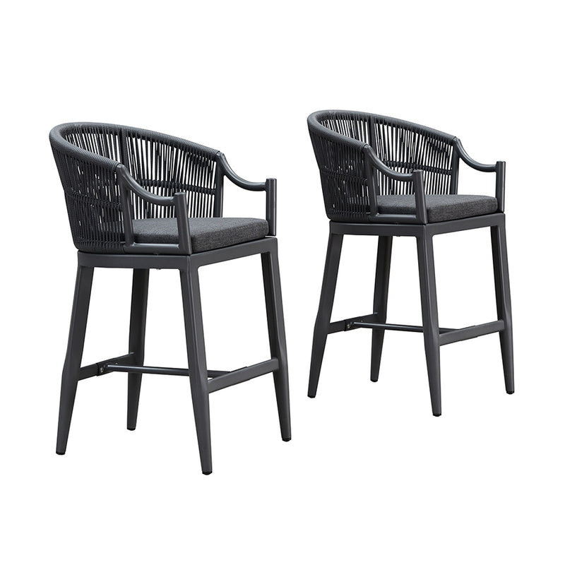 PURPLE LEAF Patio Bar Stools Set of 2 Outdoor Wicker Modern High Bar Chairs Metal Cushioned Barstools with Backs and Ergonomic Armrest for Balcony Garden Indoor Kitchen Island