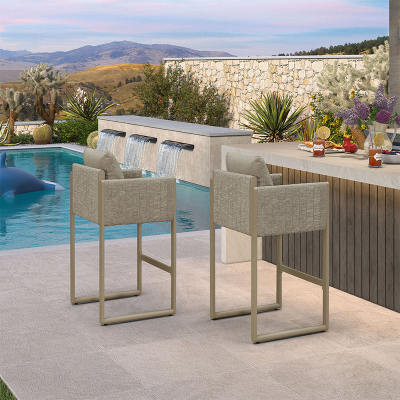 PURPLE LEAF Outdoor Bar Stools Set of 2 Modern Olefin Weaving Bar Chairs with Backrest Pillow for Patio, Poolside or Indoor