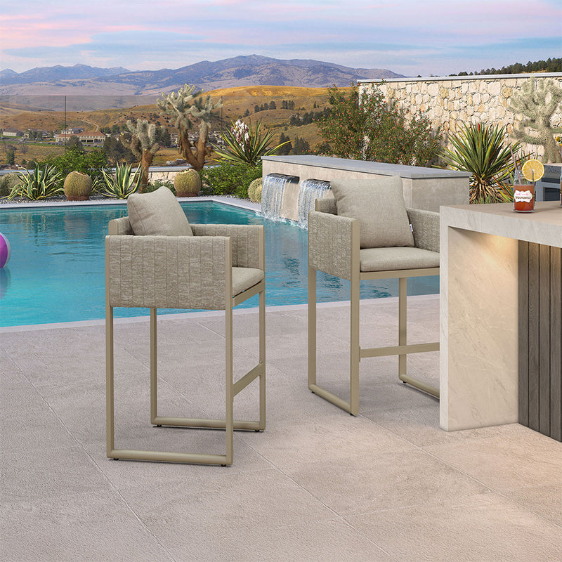 PURPLE LEAF Outdoor Bar Stools Set of 2 Modern Olefin Weaving Bar Chairs with Backrest Pillow for Patio, Poolside or Indoor