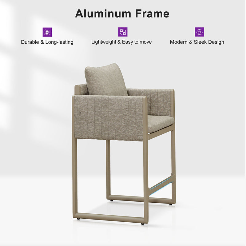 PURPLE LEAF Outdoor Bar Stools Set of 2 Modern Olefin Weaving Bar Chairs with Backrest Pillow for Patio, Poolside or Indoor