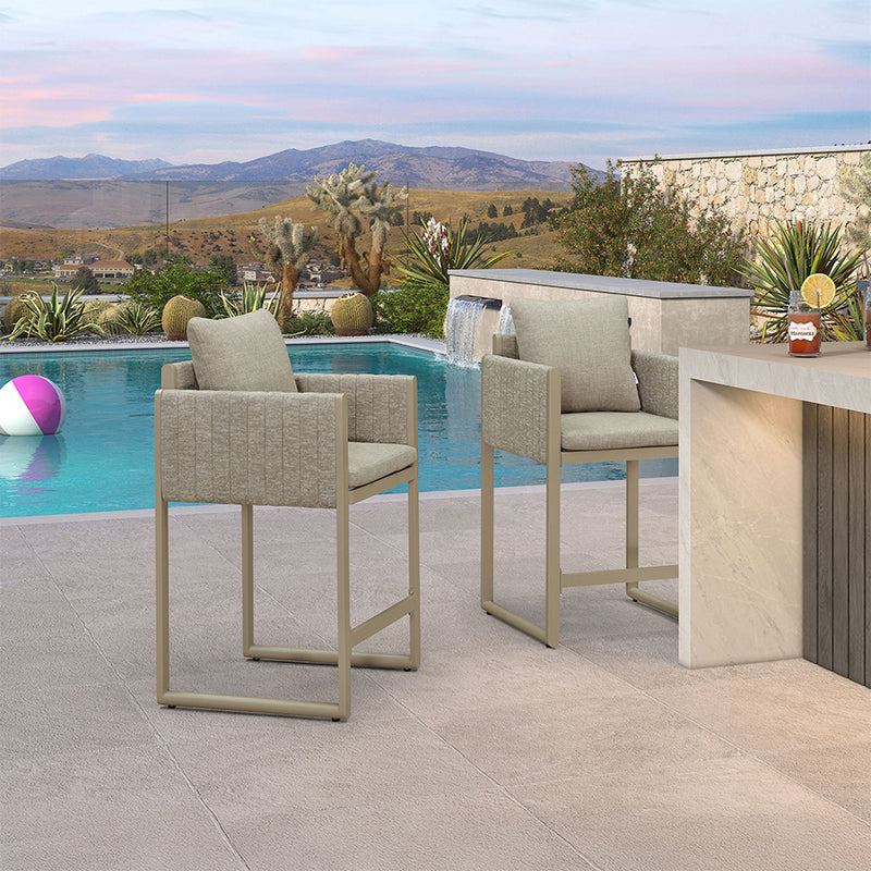PURPLE LEAF Outdoor Bar Stools Set of 2 Modern Olefin Weaving Bar Chairs with Backrest Pillow for Patio, Poolside or Indoor