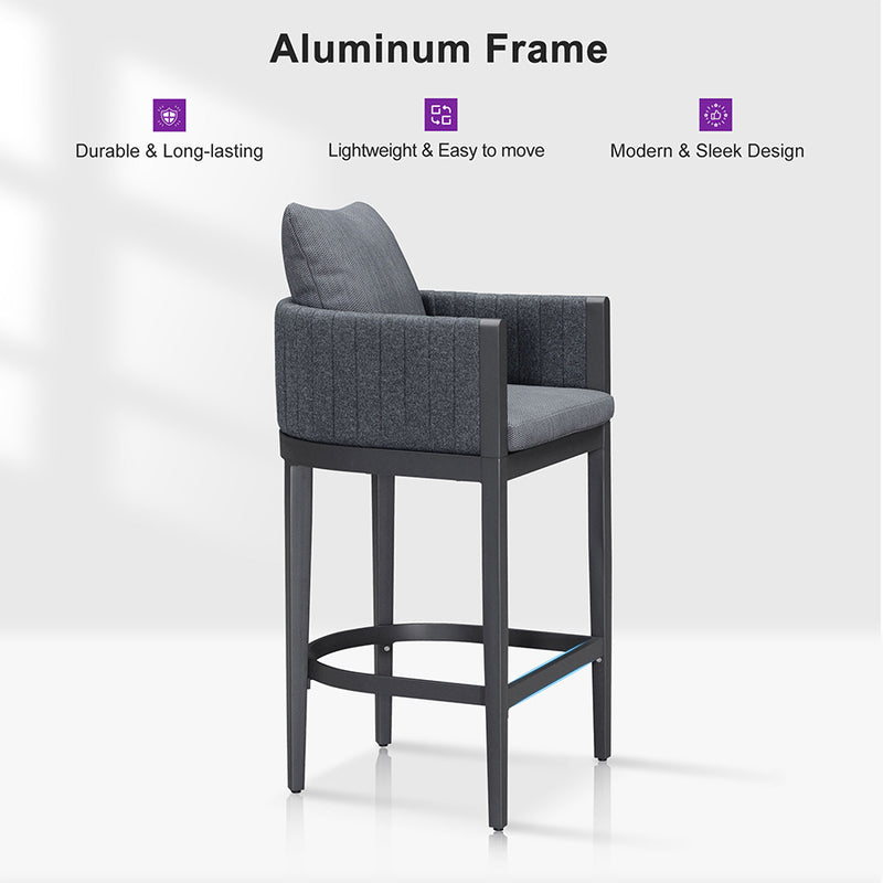 PURPLE LEAF Outdoor Bar Stools Set of 2 Modern Olefin Weaving Bar Chairs with Backrest Pillow for Patio, Poolside or Indoor