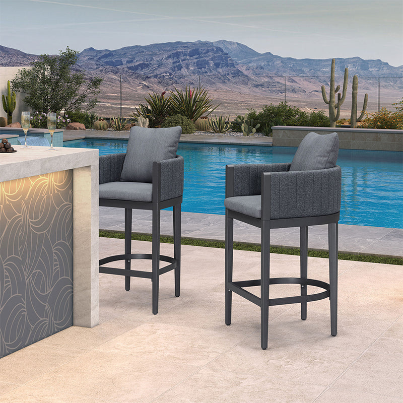PURPLE LEAF Outdoor Bar Stools Set of 2 Modern Olefin Weaving Bar Chairs with Backrest Pillow for Patio, Poolside or Indoor
