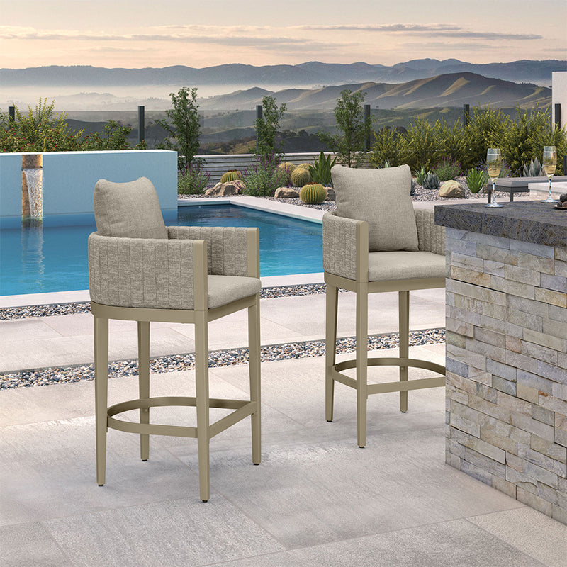 PURPLE LEAF Outdoor Bar Stools Set of 2 Modern Olefin Weaving Bar Chairs with Backrest Pillow for Patio, Poolside or Indoor