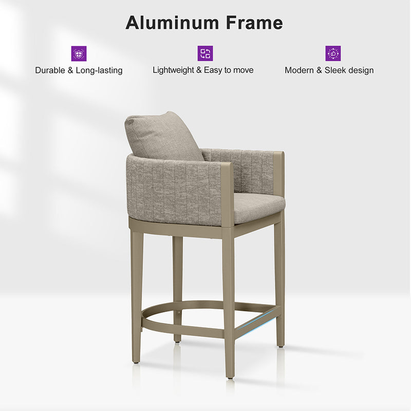 PURPLE LEAF Outdoor Bar Stools Set of 2 Modern Olefin Weaving Bar Chairs with Backrest Pillow for Patio, Poolside or Indoor
