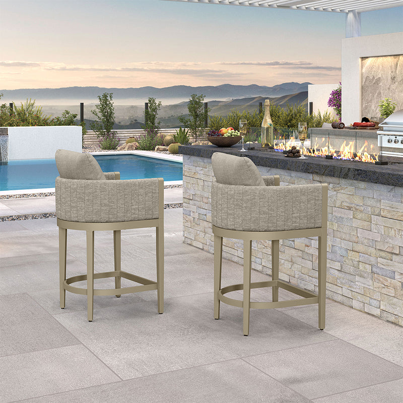 PURPLE LEAF Outdoor Bar Stools Set of 2 Modern Olefin Weaving Bar Chairs with Backrest Pillow for Patio, Poolside or Indoor