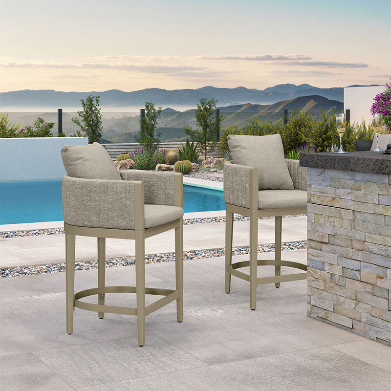 PURPLE LEAF Outdoor Bar Stools Set of 2 Modern Olefin Weaving Bar Chairs with Backrest Pillow for Patio, Poolside or Indoor