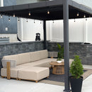 PURPLE LEAF Breck U-Shaped  with table Modular Outdoor Sectional with Wood-Grain Aluminum Frame and Thick Teak-Colored Cushions for Family Entertaining