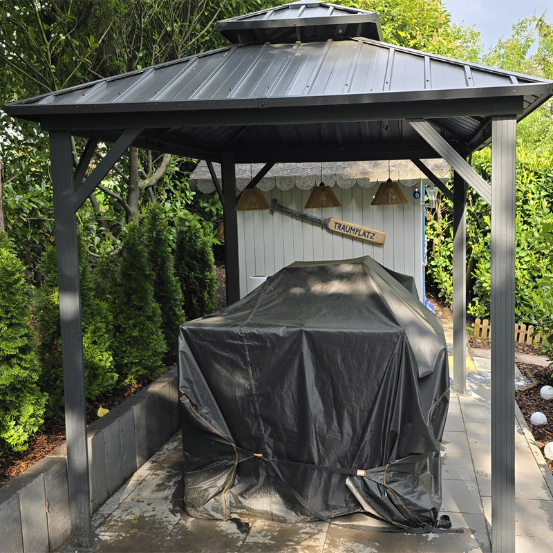 PURPLE LEAF Grey Hardtop Gazebo with Heavy Duty Galvanized Steel Double Roof with Netting and Curtains